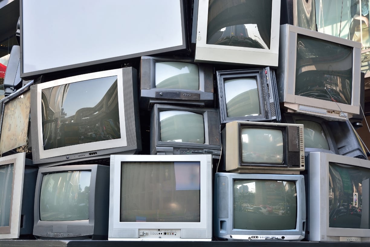 Stack of old CRT televisions