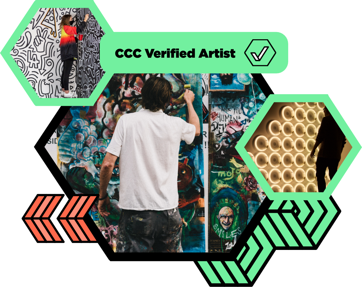 Image of artists painting. The text says: CCC verified artist.